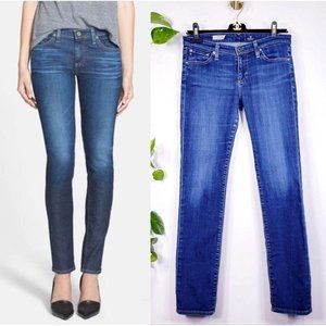 AG ADRIANO USA Women Dark Blue Wash Denim Jeans 28 R Straight Cut Curvy Mid Rise
